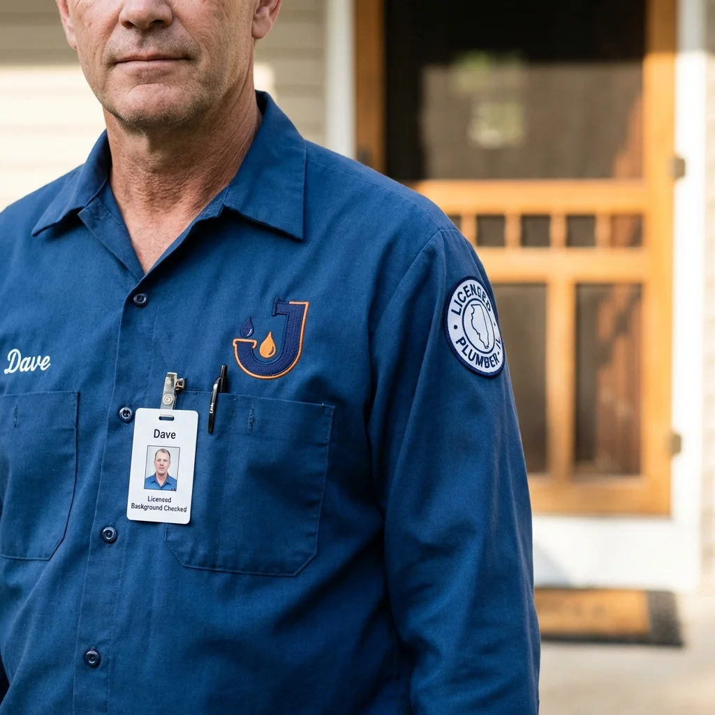 Licensed plumber showing ID badge in Oak Hill, WV