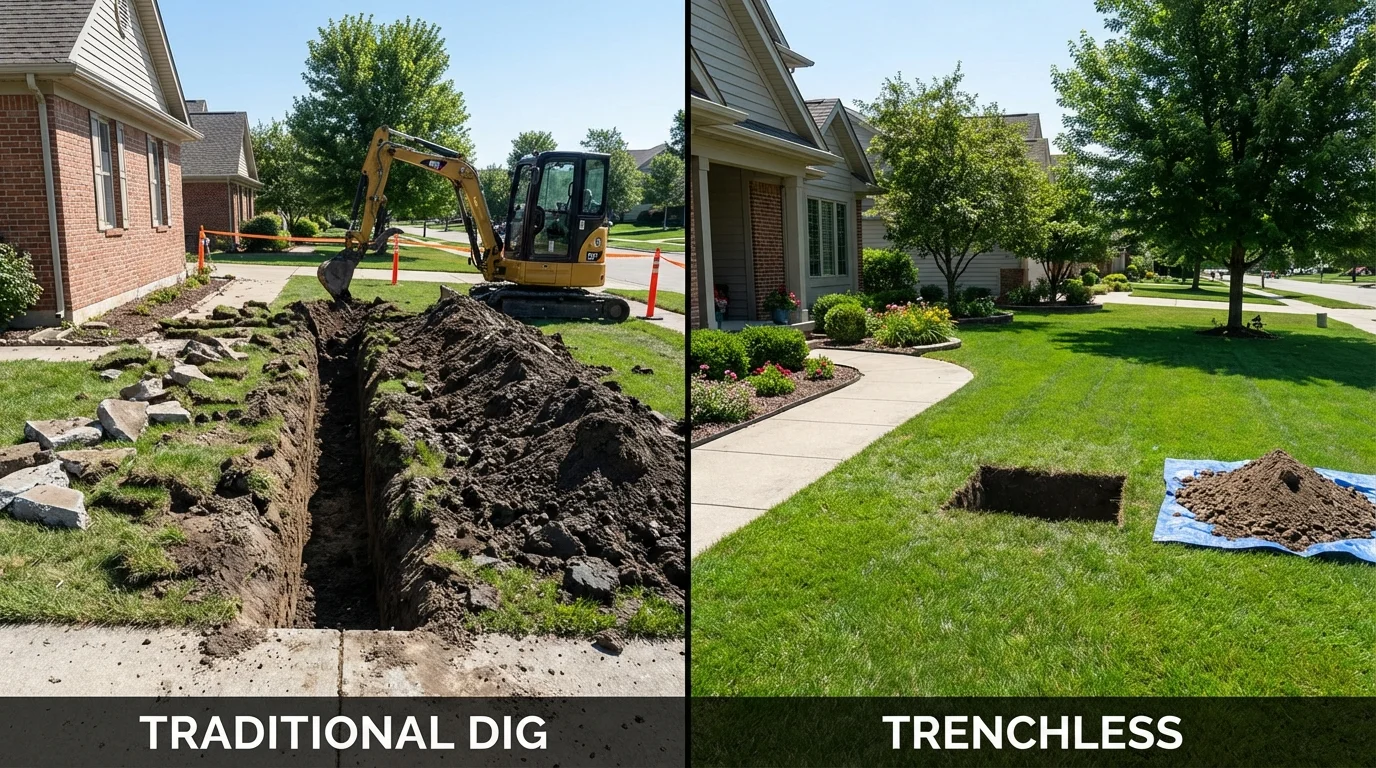 Trenchless sewer repair with minimal yard damage versus traditional excavation in Oak Hill, WV